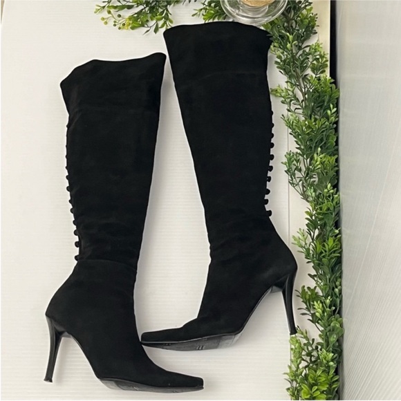 Stuart Weitzman Jet Black Suede Over-the-Knee Boots Size 7 - Picture 1 of 9